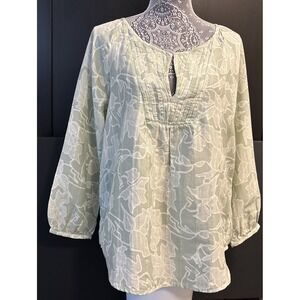 PrAna Blouse Tunic Top Green Floral Organic Cotton Blend Cottagecore Women's Med